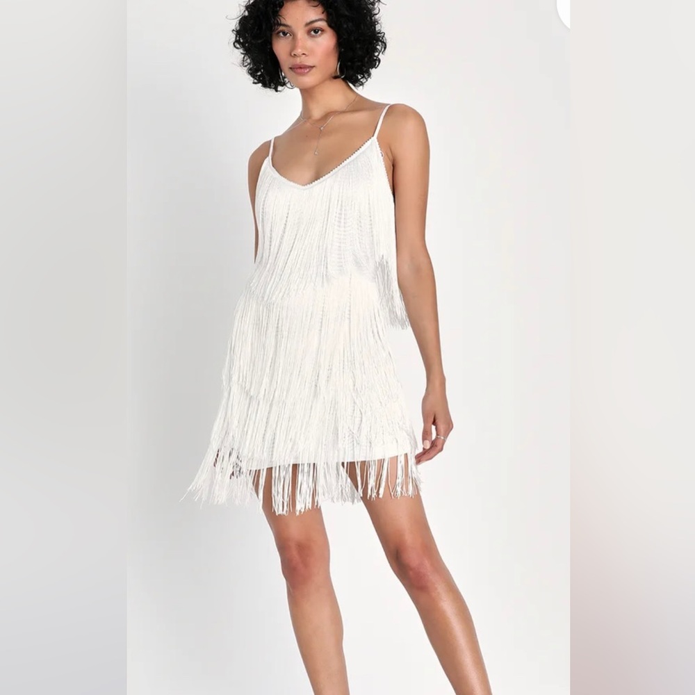Lulus White Sequin Fringe Dress